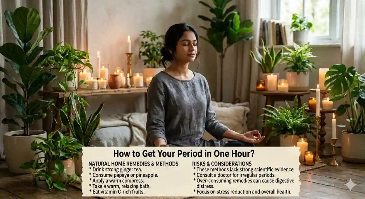 How to Get Your Period in One Hour? Natural Home Remedies, Methods, and Risks, get periods fast, how to induce periods immediately, natural remedies for periods, how to get periods early, induce menstruation naturally, delayed period solutions, home remedies for periods, menstrual cycle regulation