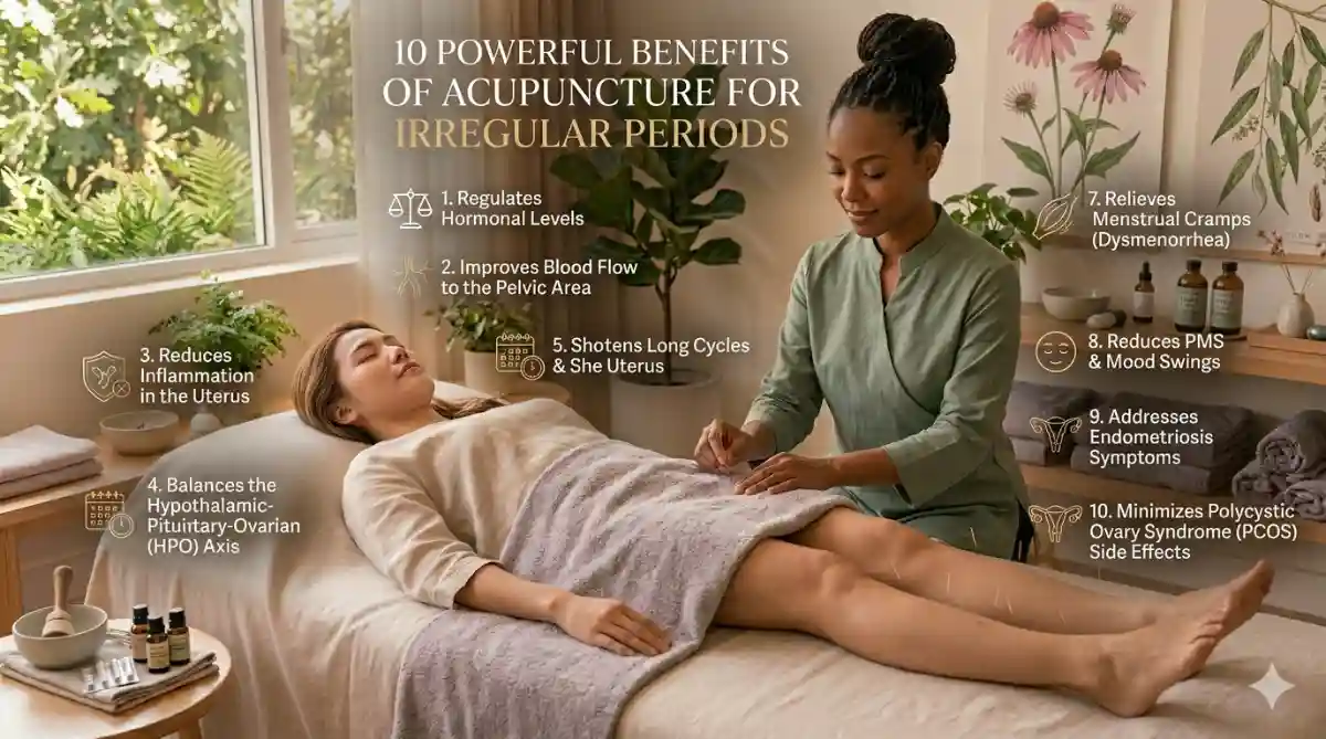 acupuncture for irregular periods, benefits of acupuncture for irregular periods, natural treatment for irregular periods, acupuncture for hormonal imbalance, PCOS natural remedies, acupuncture benefits for women, menstrual cycle regulation, alternative medicine for periods, holistic health for women, acupuncture therapy benefits, natural fertility treatment, reduce period pain naturally, stress and menstrual cycle, acupuncture for ovulation, women reproductive health