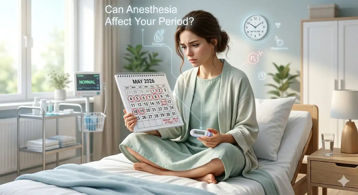 anesthesia and period, can anesthesia delay period, does anesthesia affect menstruation, period after surgery, missed period after anesthesia, menstrual cycle changes after surgery, anesthesia side effects period, late period after surgery, hormones and anesthesia, irregular period after surgery, anesthesia and hormones, why is my period late after surgery, menstrual cycle disruption, period problems after anesthesia, surgery recovery and period, can anesthesia mess with your period, heavy period after surgery, early period after anesthesia, menstrual health 2026, period changes causes